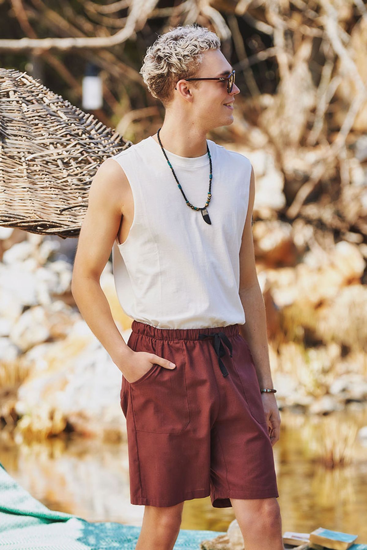 Men's Boho Shorts with Back Pocket Brown