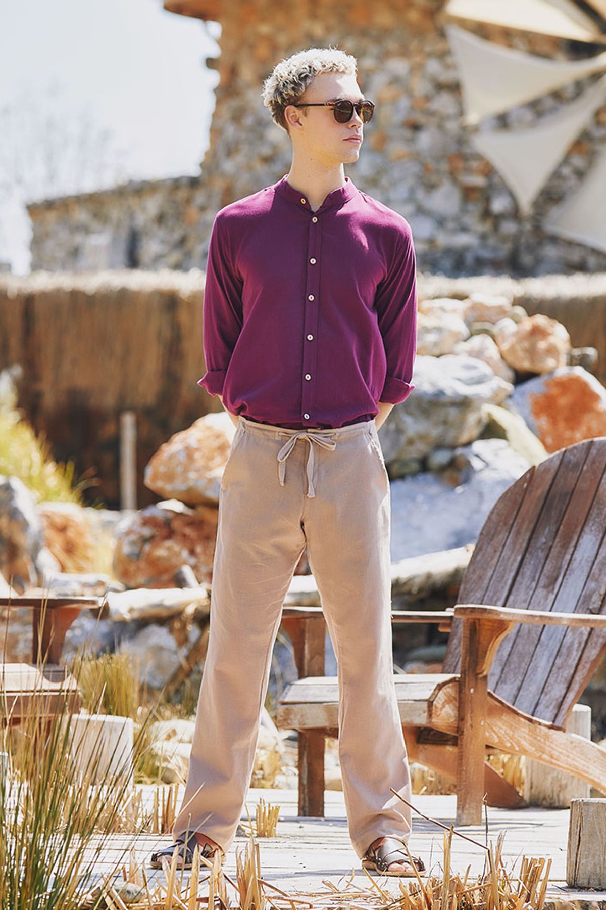 Men's Tie Waist Bohemian Pants Beige