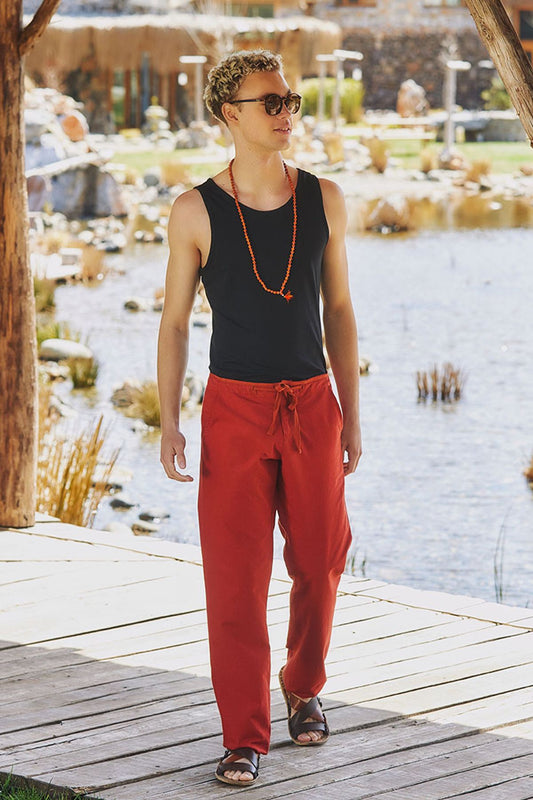 Men's Tie Waist Bohemian Pants Orange