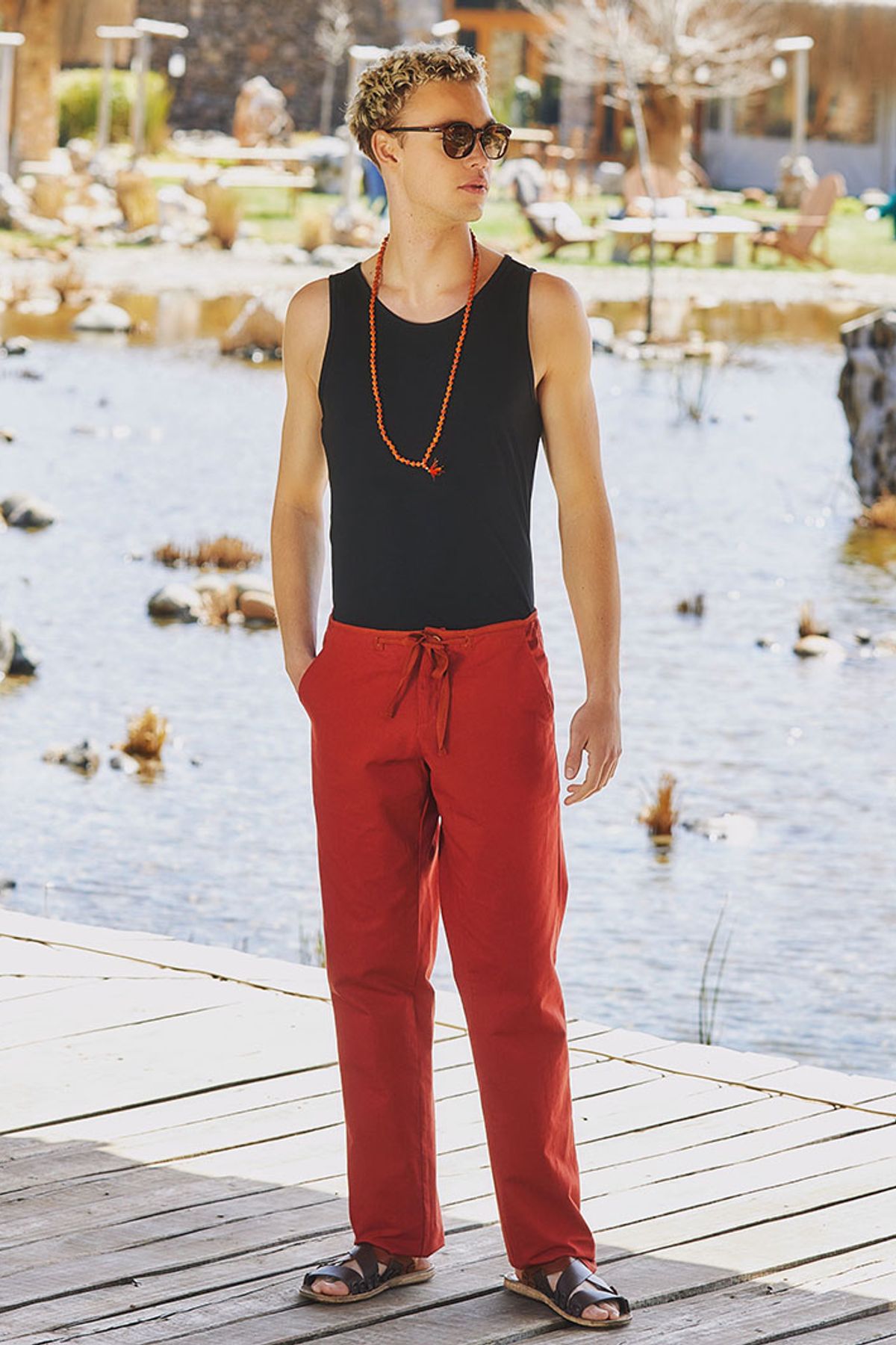 Men's Tie Waist Bohemian Pants Orange