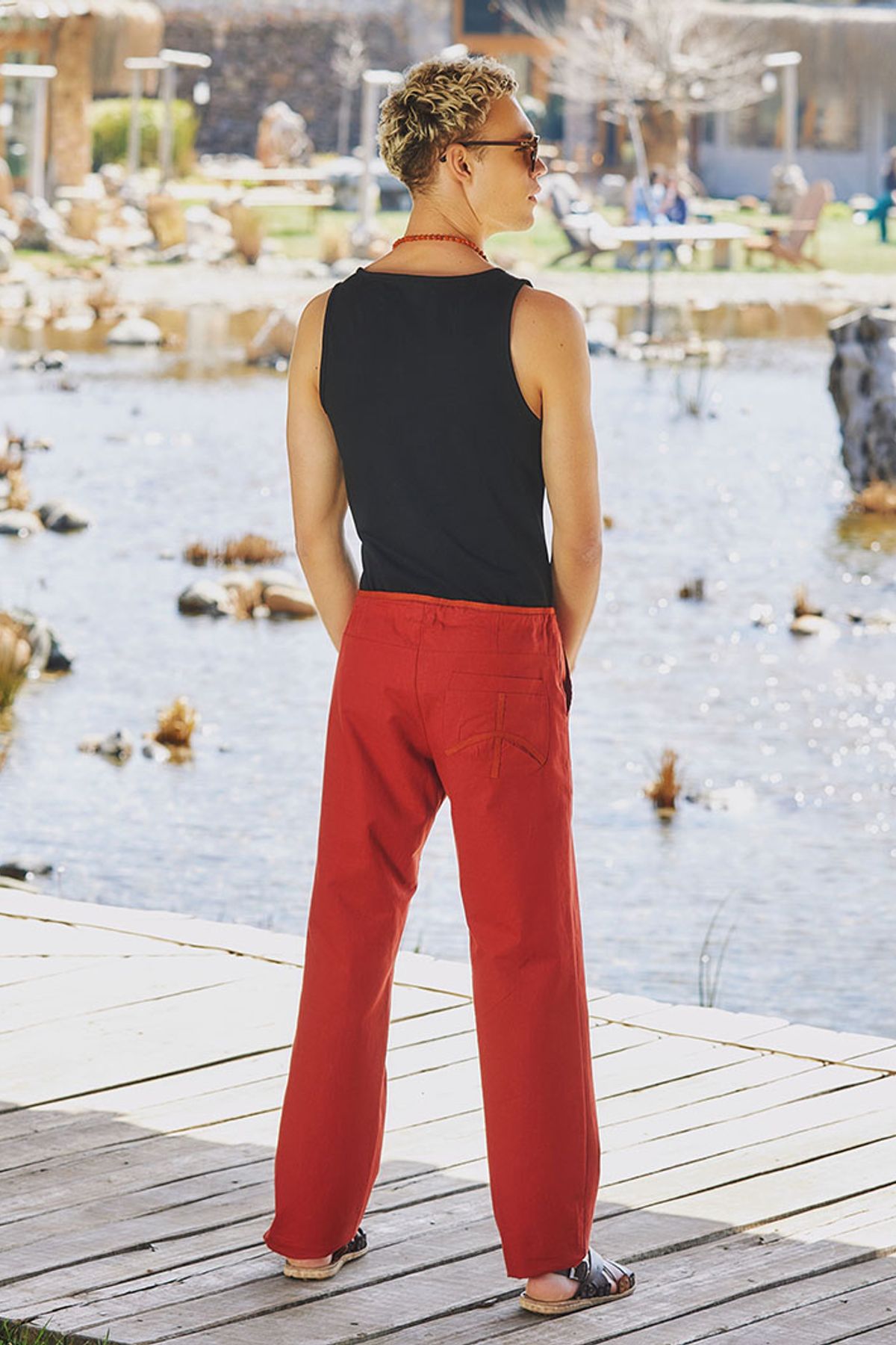 Men's Tie Waist Bohemian Pants Orange