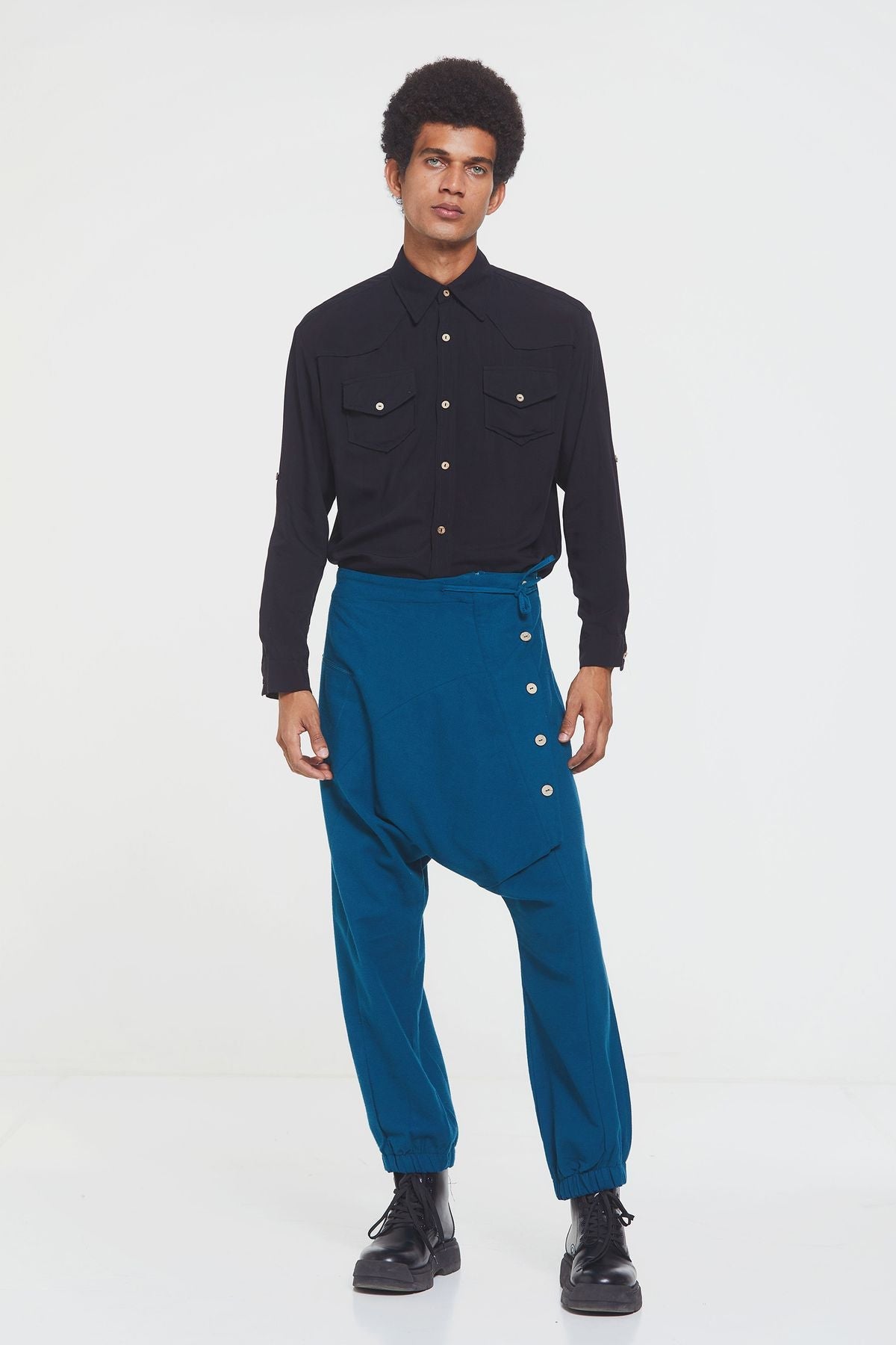 Elastic Cuff Men's Winter Harem Pants with Pocket Turquoise