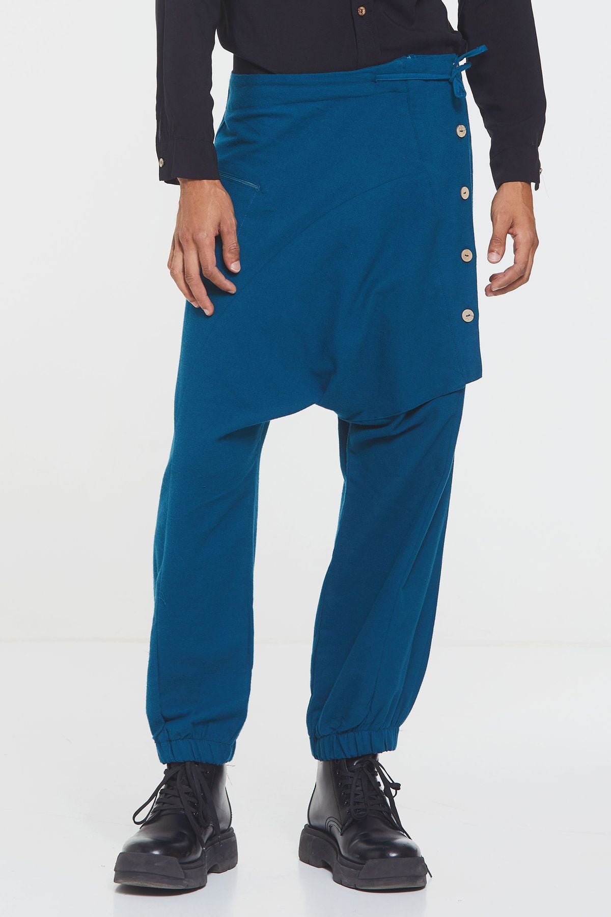 Elastic Cuff Men's Winter Harem Pants with Pocket Turquoise
