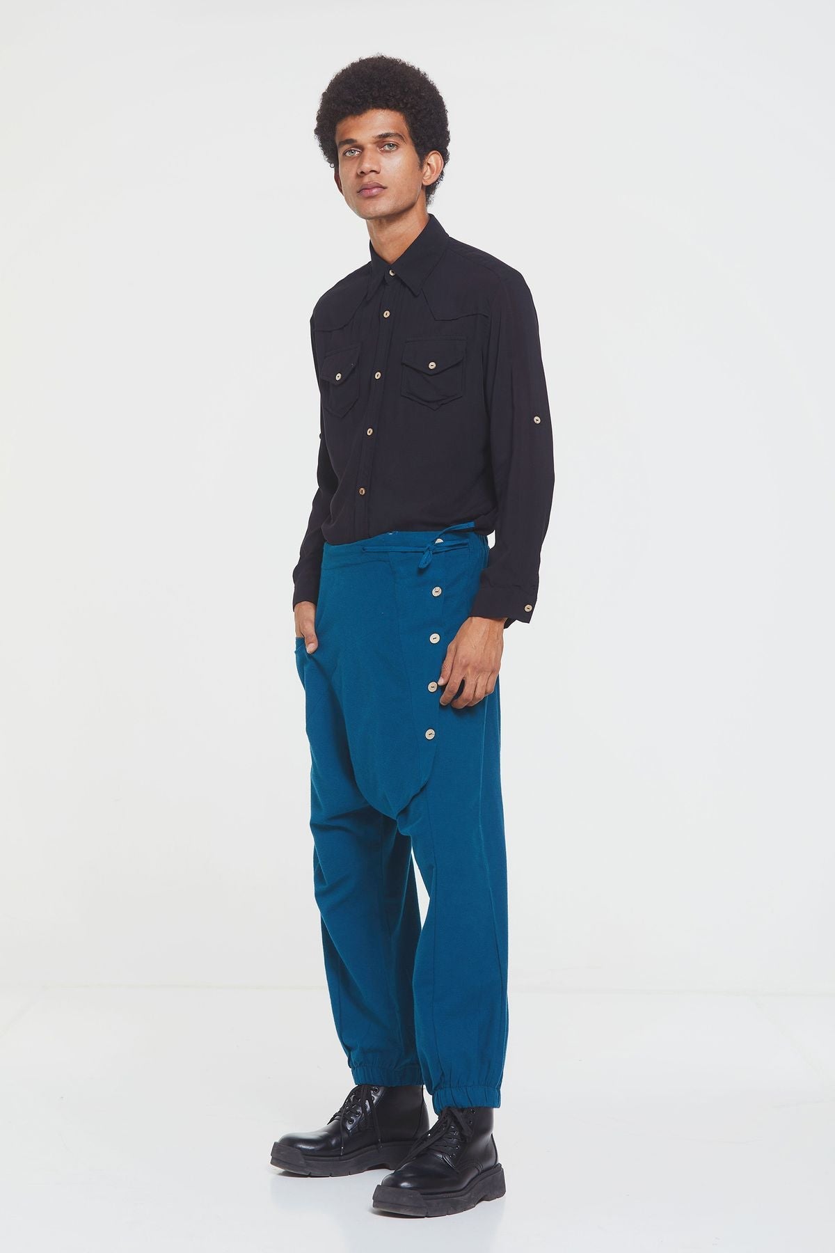 Elastic Cuff Men's Winter Harem Pants with Pocket Turquoise