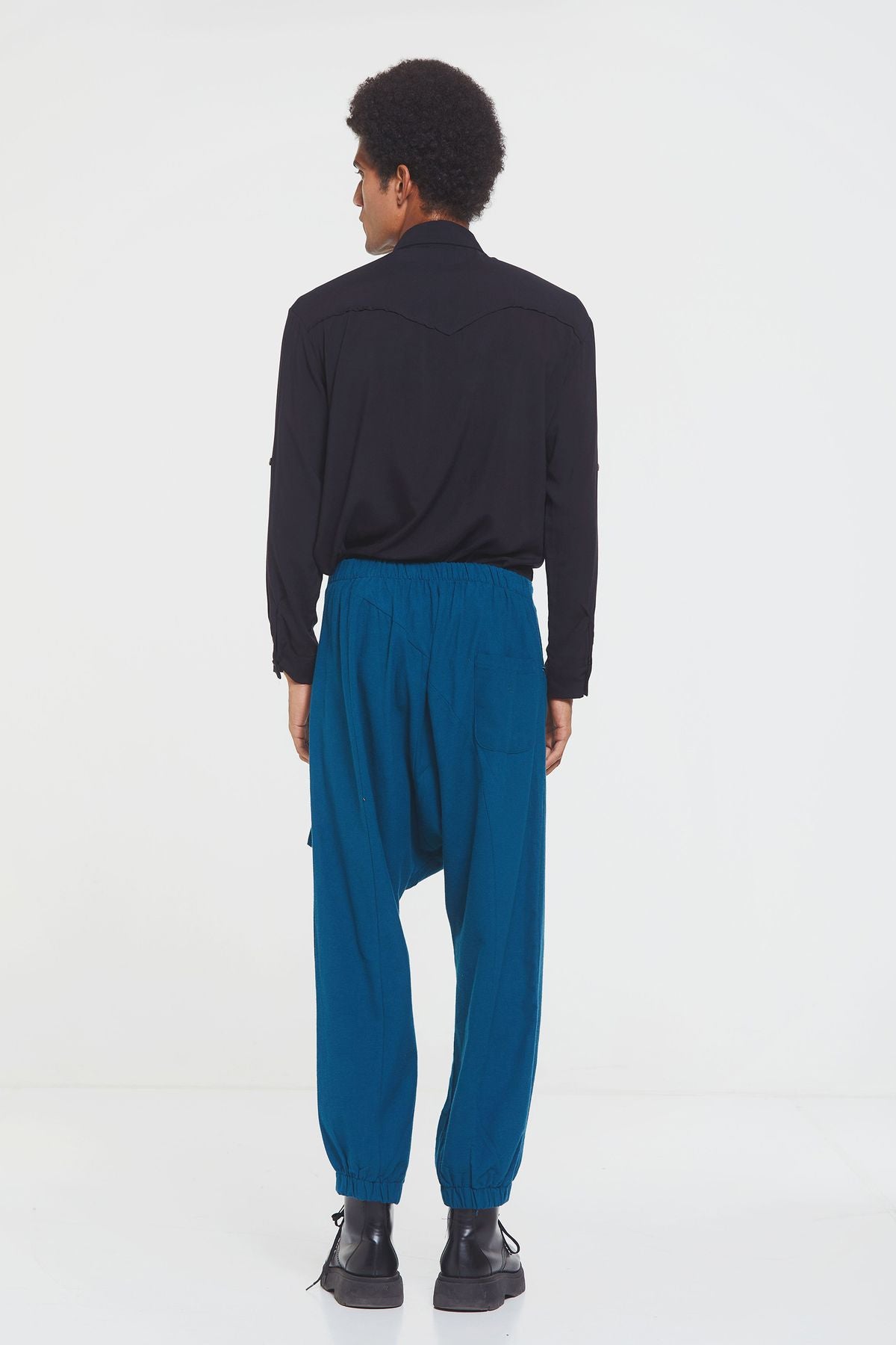 Elastic Cuff Men's Winter Harem Pants with Pocket Turquoise