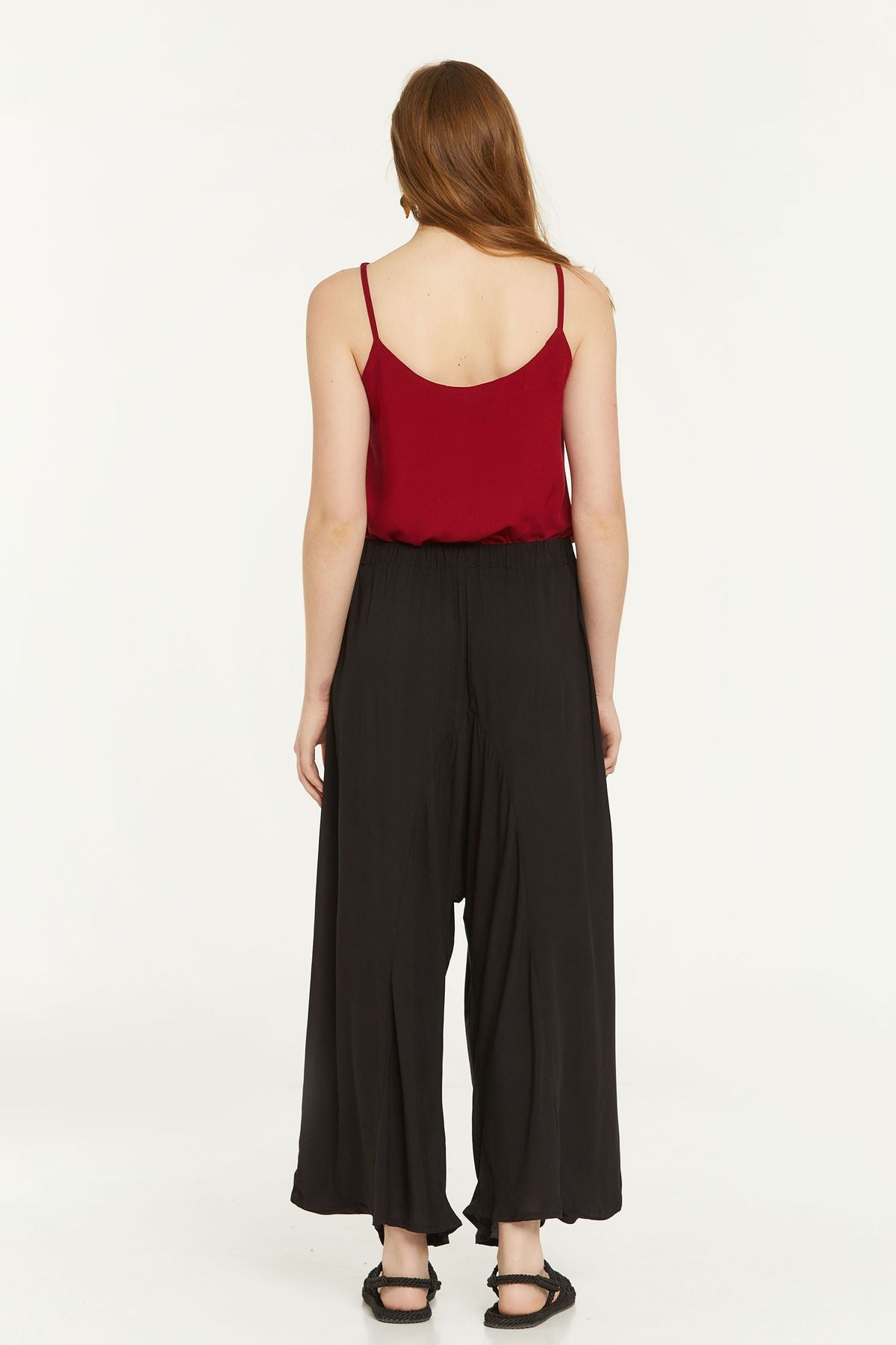 Elastic Waist Harem Style Unisex Pants Black