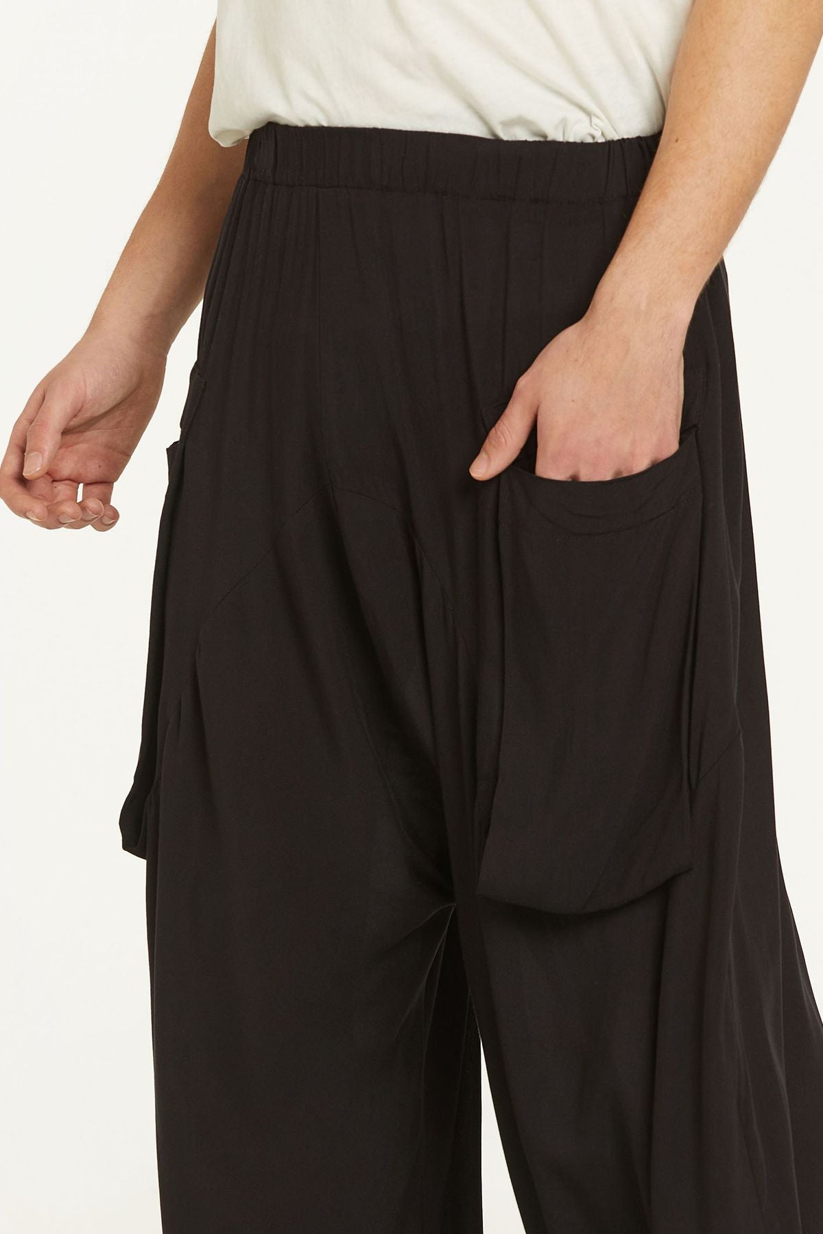 Elastic Waist Harem Style Unisex Pants Black