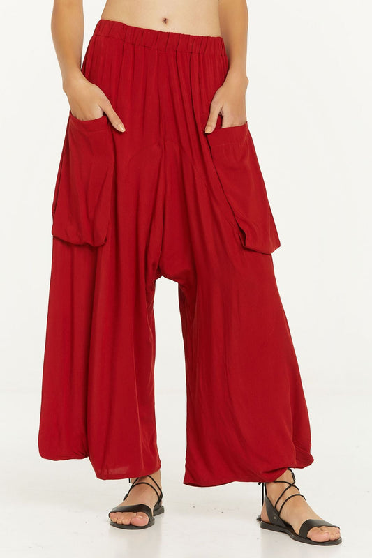 Elastic Waist Harem Style Unisex Pants Burnt Orange