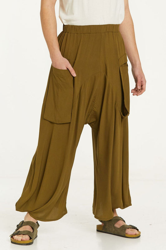 Elastic Waist Harem Style Unisex Pants Khaki