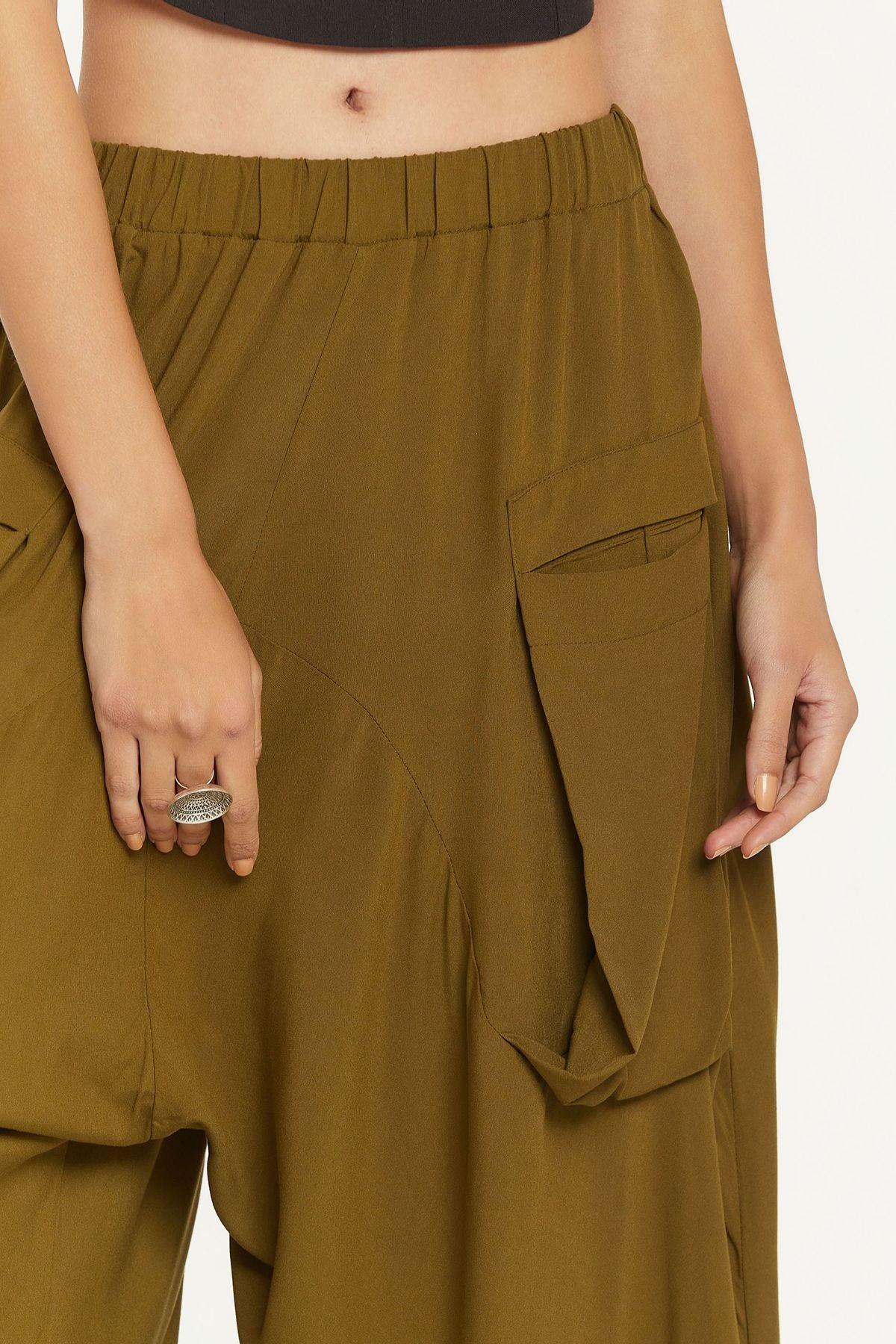 Elastic Waist Harem Style Unisex Pants Khaki