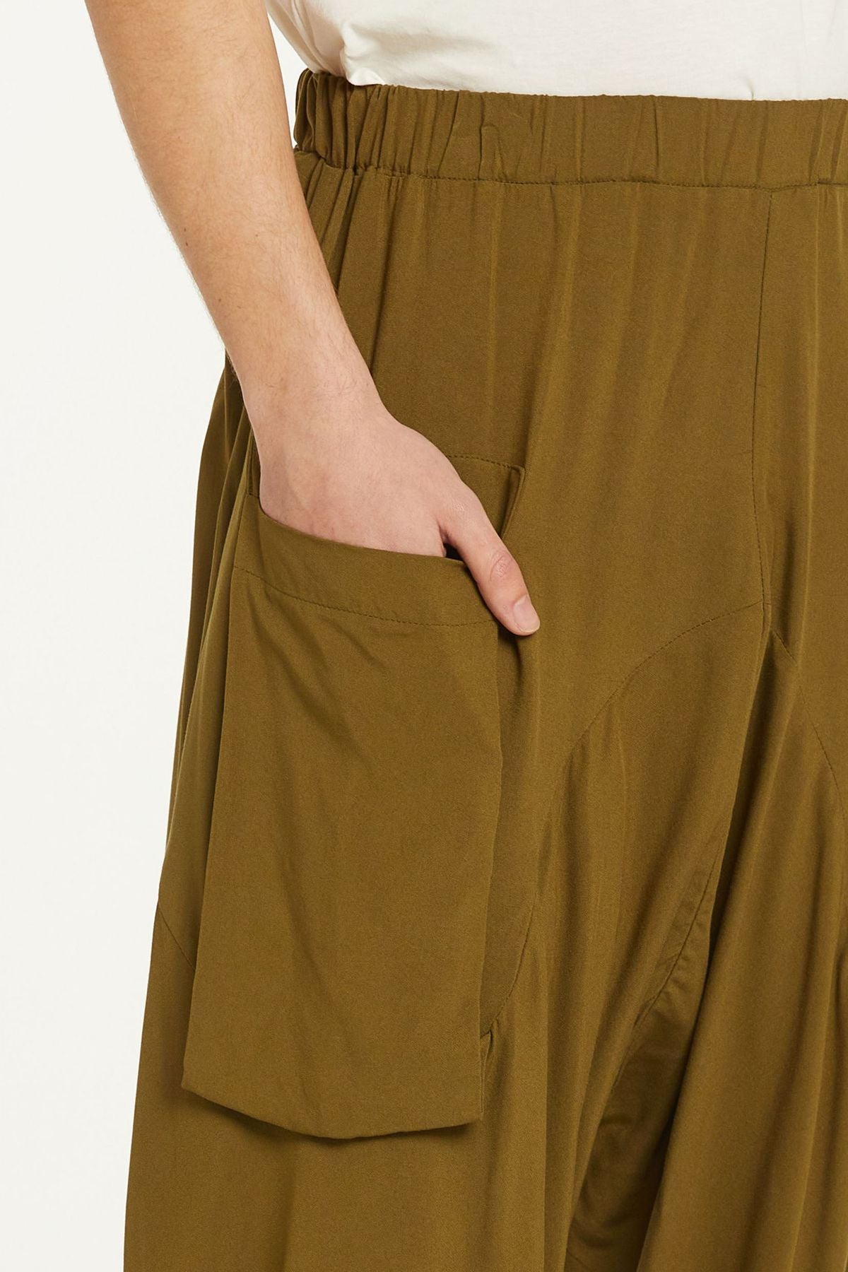 Elastic Waist Harem Style Unisex Pants Khaki
