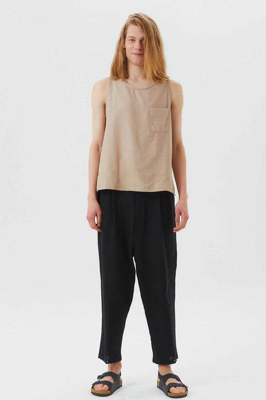 Elastic Waist Bohemian Style Men's Pants Black