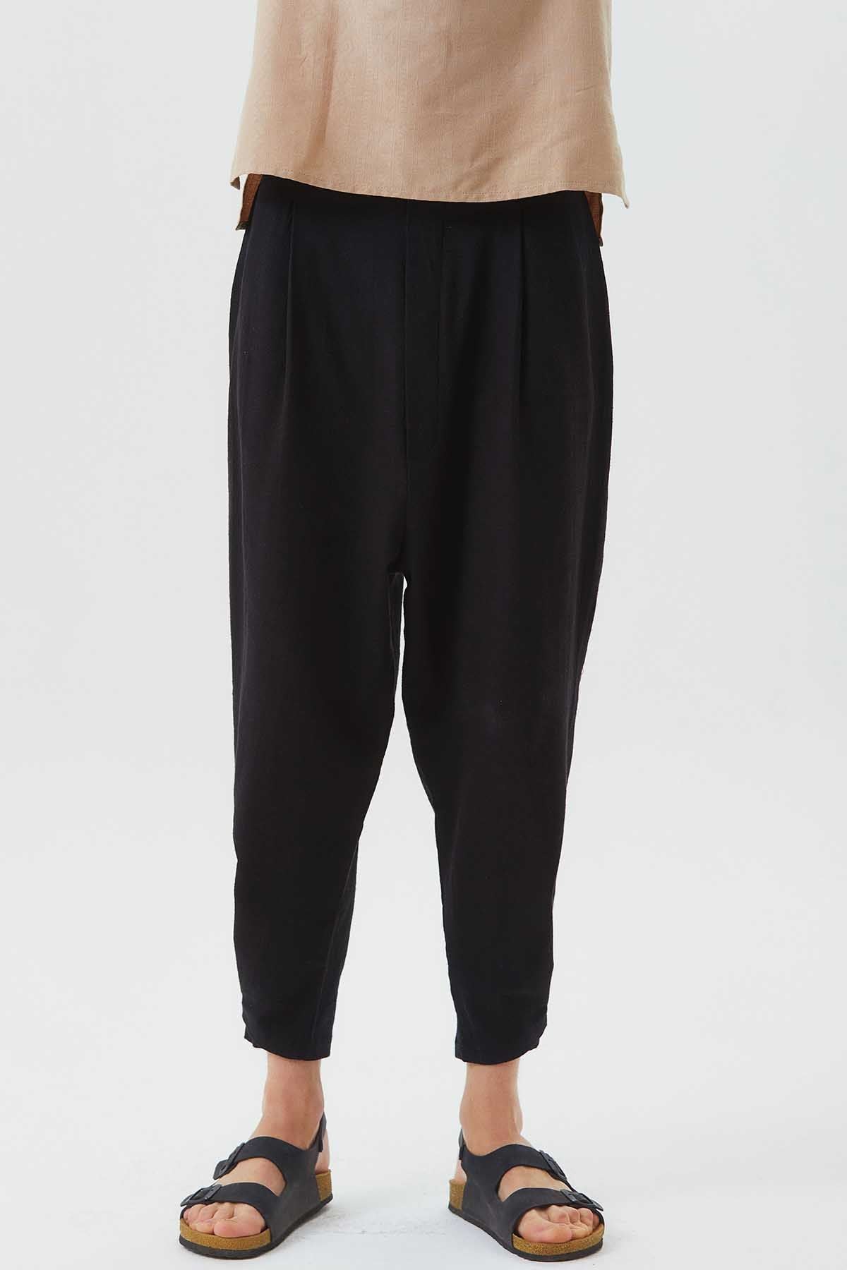 Elastic Waist Bohemian Style Men's Pants Black