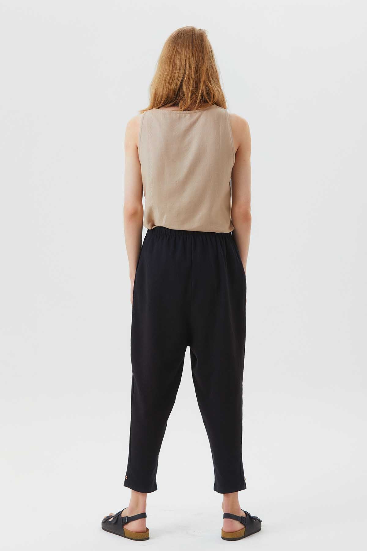 Elastic Waist Bohemian Style Men's Pants Black