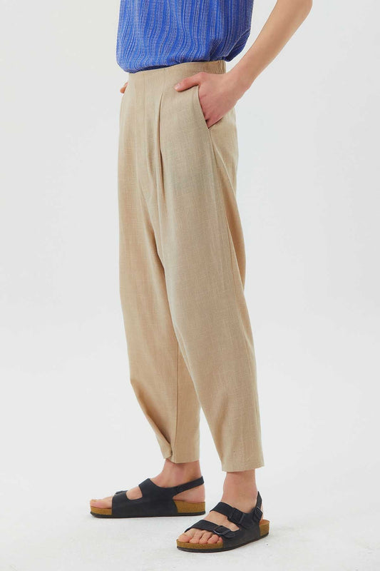 Elastic Waist Bohemian Style Men's Pants Beige