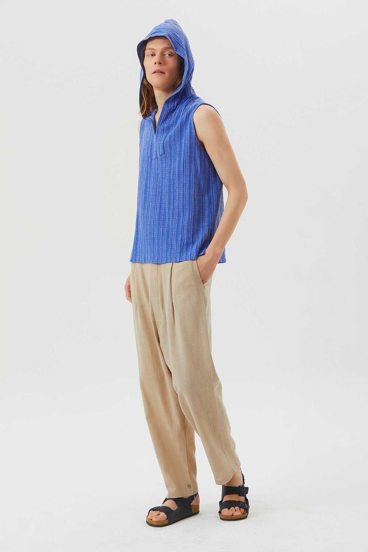 Elastic Waist Bohemian Style Men's Pants Beige