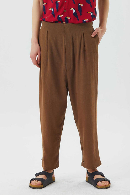 Elastic Waist Bohemian Style Men's Pants Brown