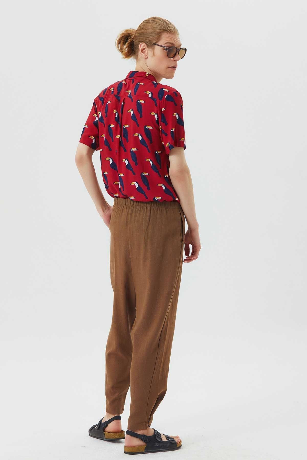 Elastic Waist Bohemian Style Men's Pants Brown