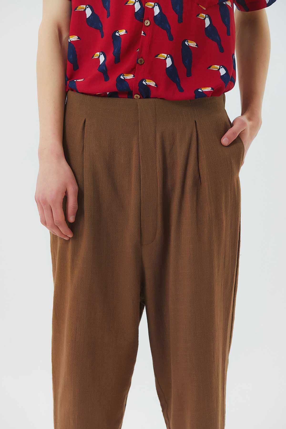 Elastic Waist Bohemian Style Men's Pants Brown