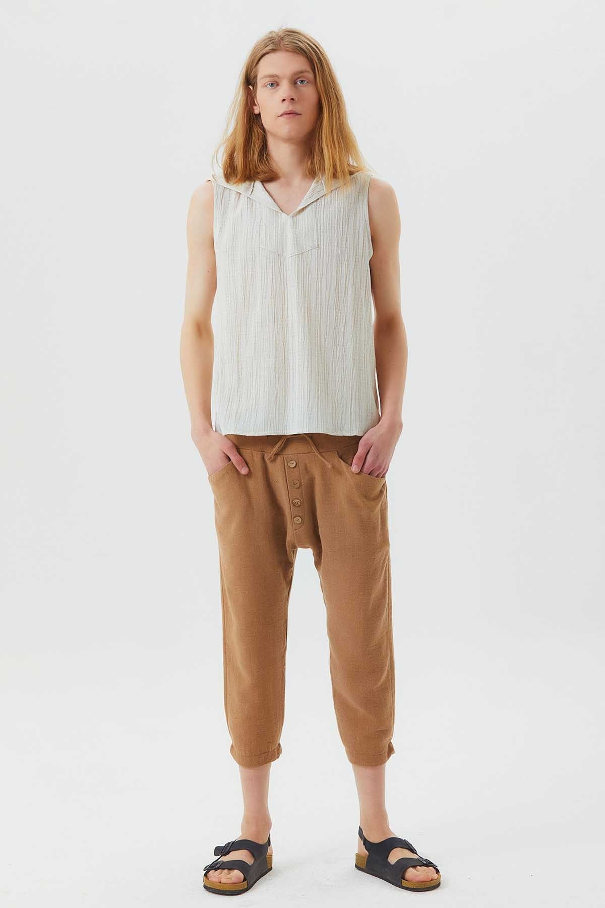 Comfy Men's Harem Capri Pants Brown