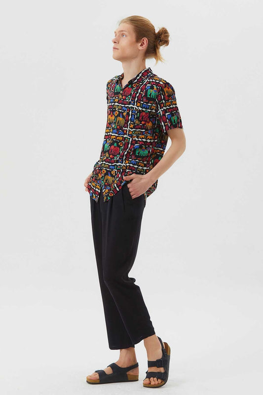 Pleated Elastic Waist Men's Pants Black