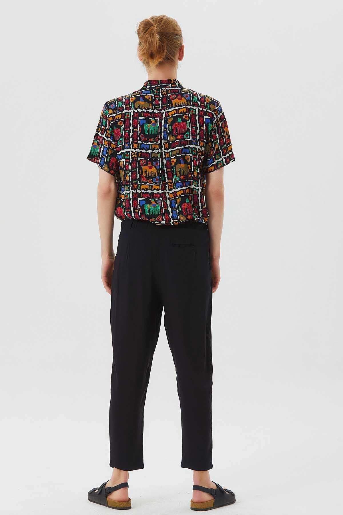 Pleated Elastic Waist Men's Pants Black