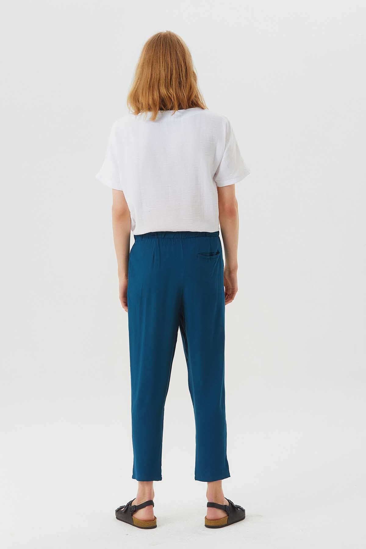 Pleated Elastic Waist Men's Pants Dark Blue
