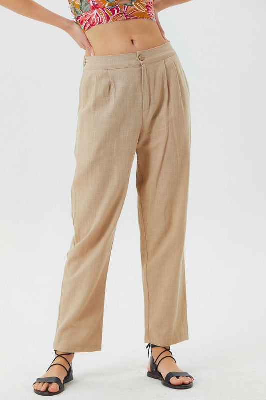 Slim Leg Pleated Stylish Unisex Pants Beige