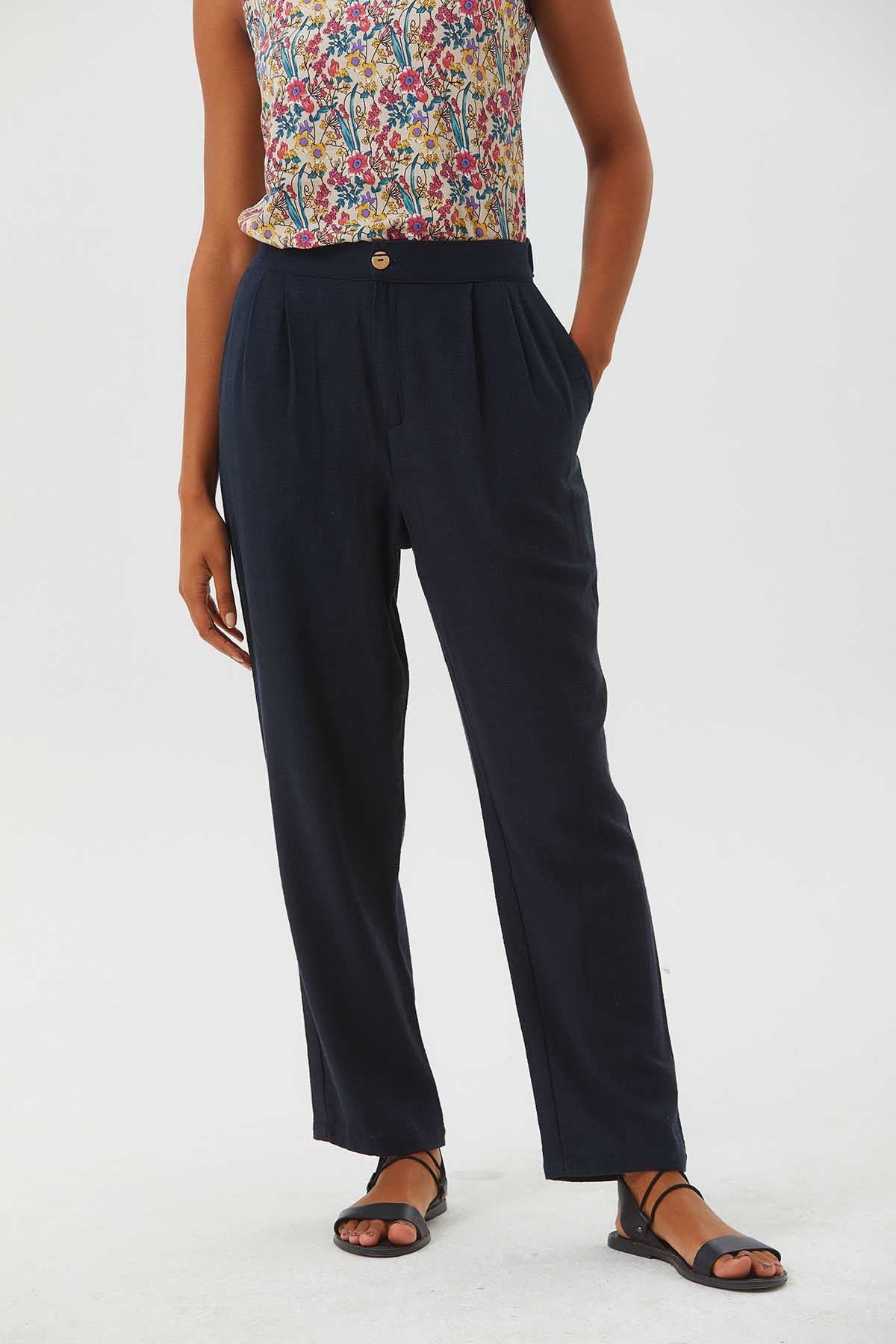 Slim Leg Pleated Stylish Unisex Pants Dark Blue