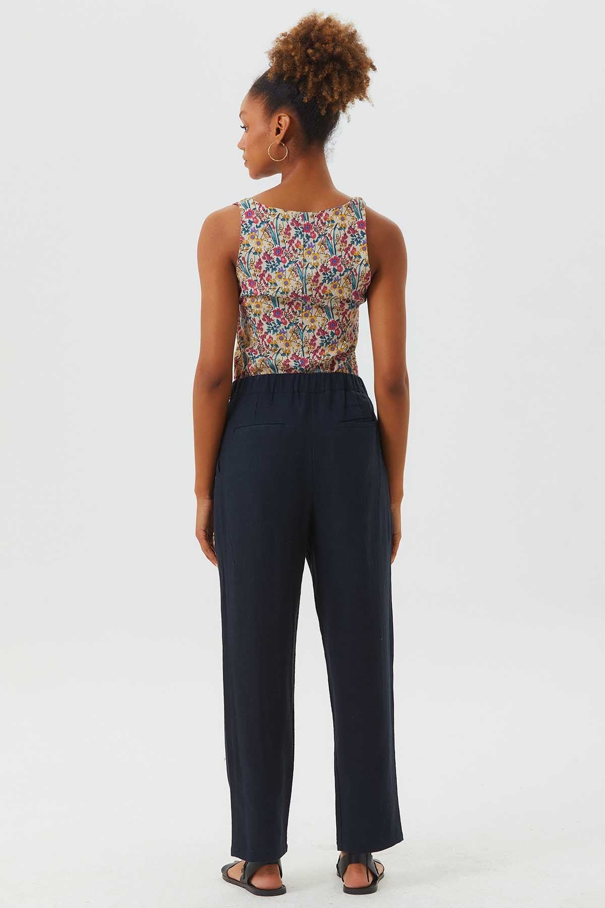 Slim Leg Pleated Stylish Unisex Pants Dark Blue