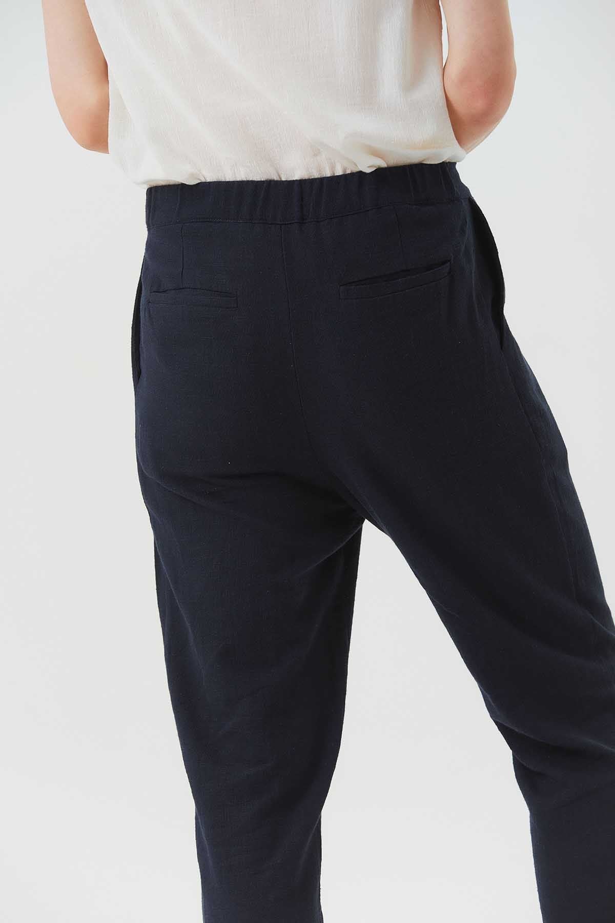 Slim Leg Pleated Stylish Unisex Pants Dark Blue