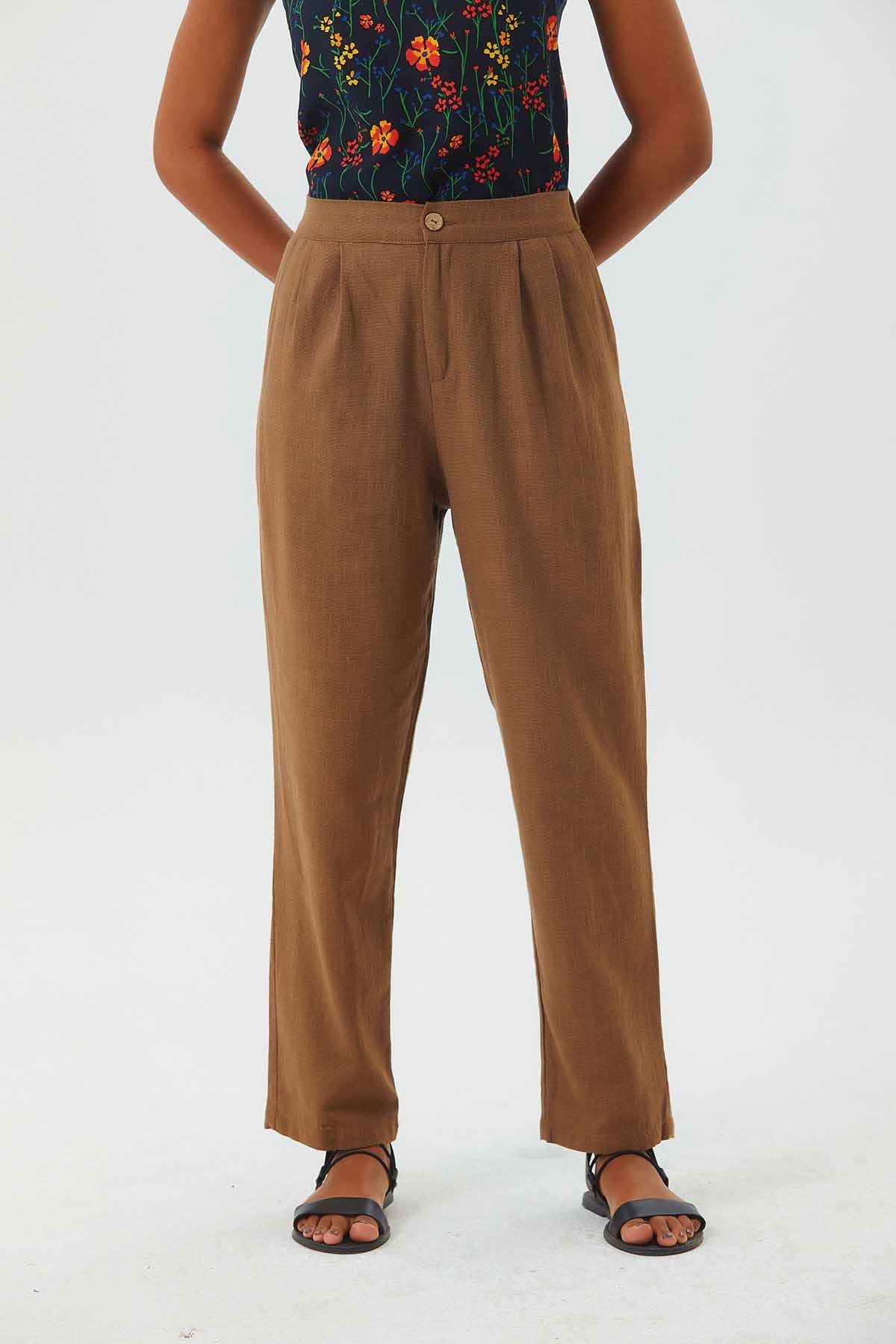 Slim Leg Pleated Stylish Unisex Pants Brown