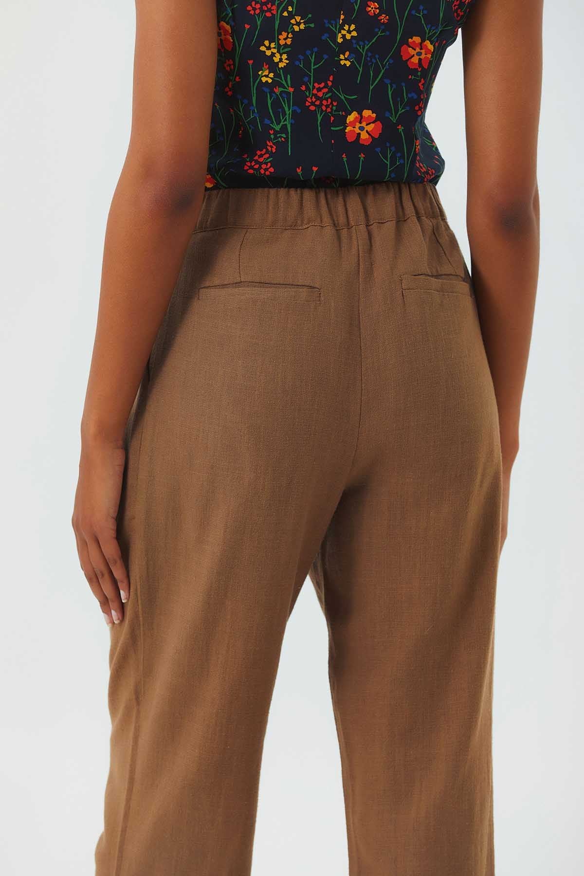 Slim Leg Pleated Stylish Unisex Pants Brown