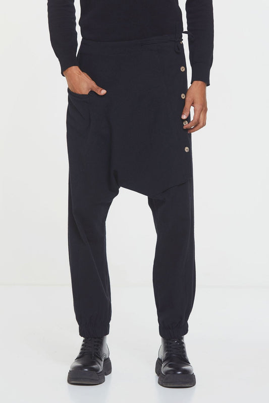 Elastic Cuff Men's Winter Harem Pants with Pocket Black