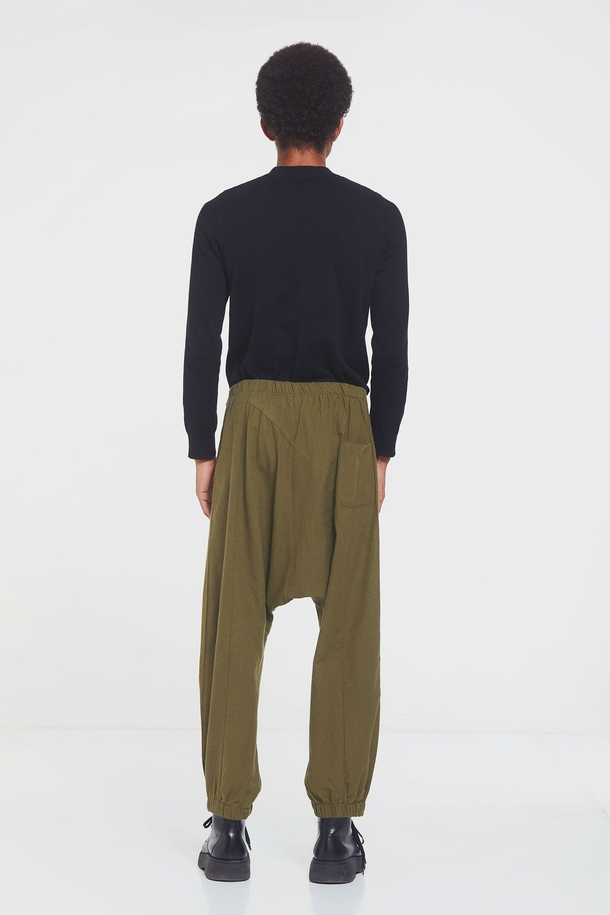 Elastic Cuff Men's Winter Harem Pants with Pocket Khaki