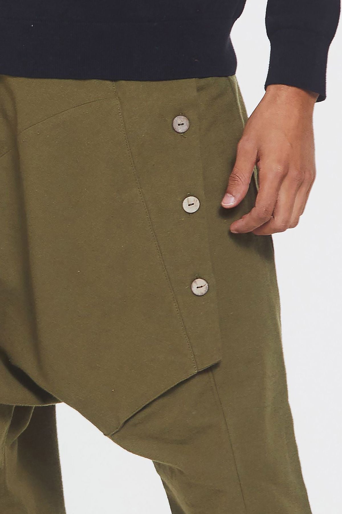 Elastic Cuff Men's Winter Harem Pants with Pocket Khaki