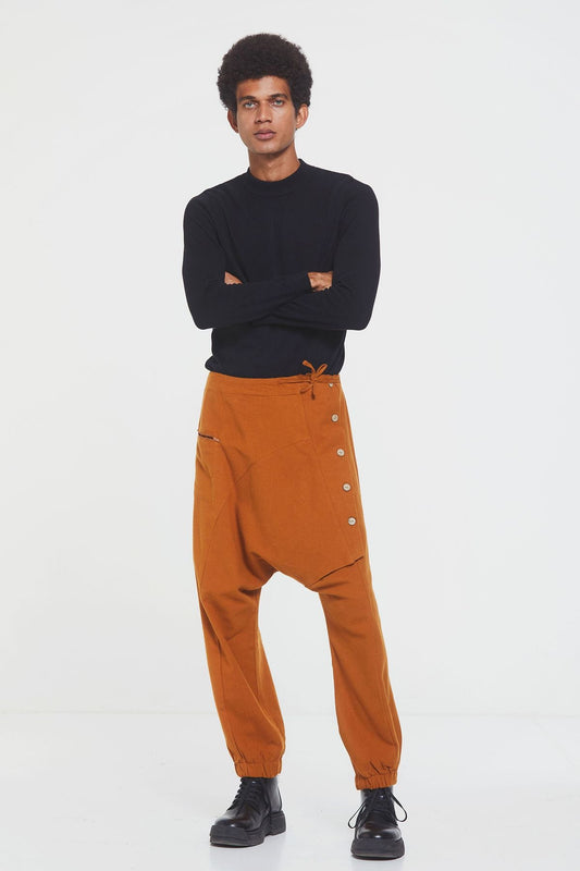 Elastic Cuff Men's Winter Harem Pants with Pocket Orange