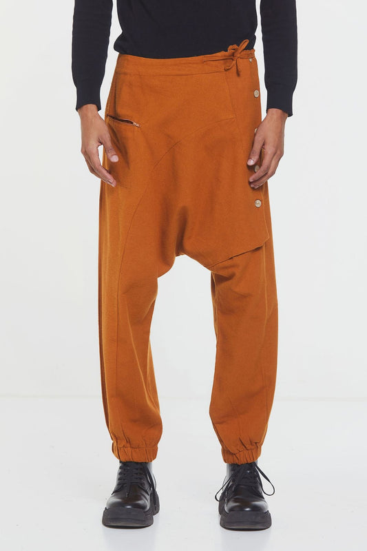 Elastic Cuff Men's Winter Harem Pants with Pocket Orange