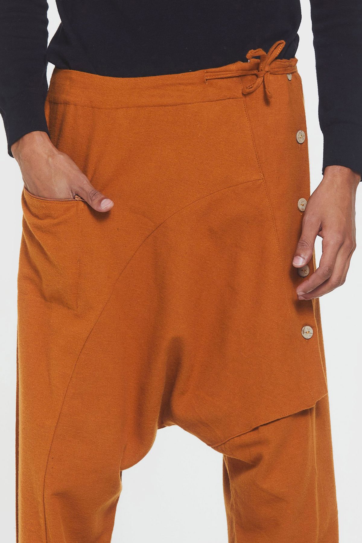 Elastic Cuff Men's Winter Harem Pants with Pocket Orange