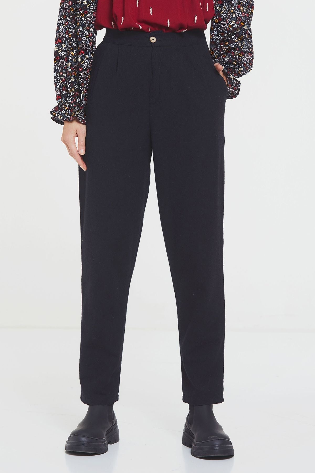 Boho Style High Waist Unisex Cotton Pants Black