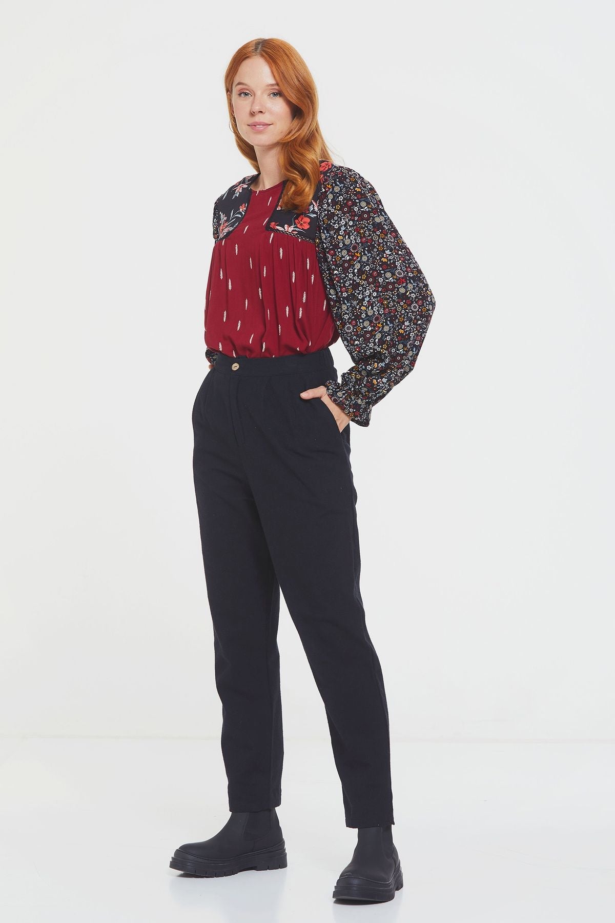 Boho Style High Waist Unisex Cotton Pants Black