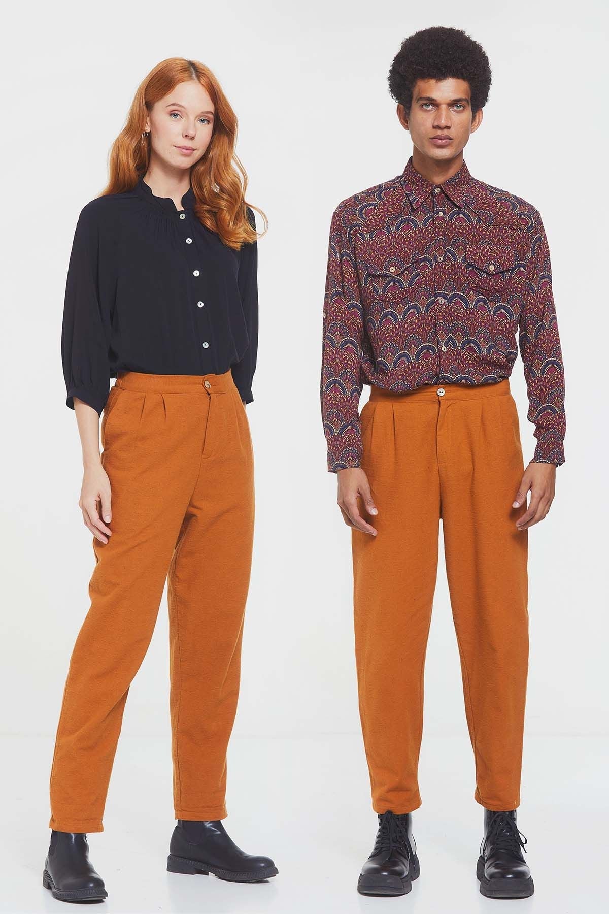Boho Style High Waist Unisex Cotton Pants Camel