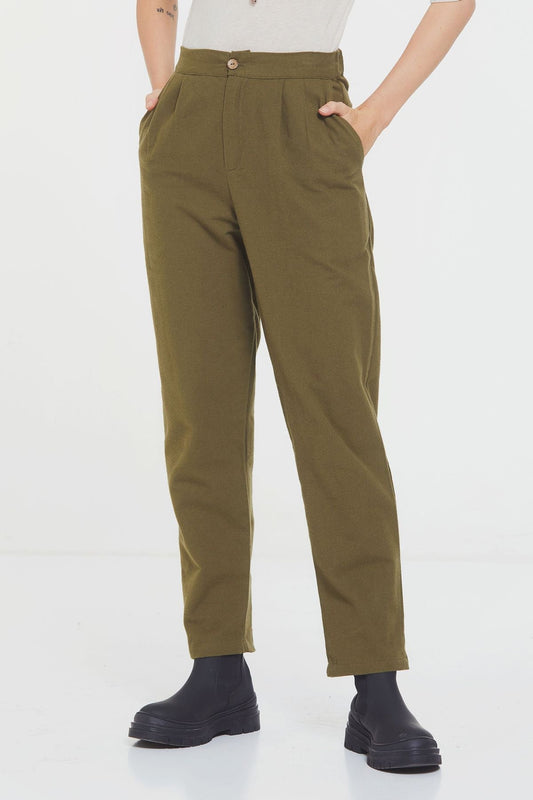 Boho Style High Waist Unisex Cotton Pants Khaki