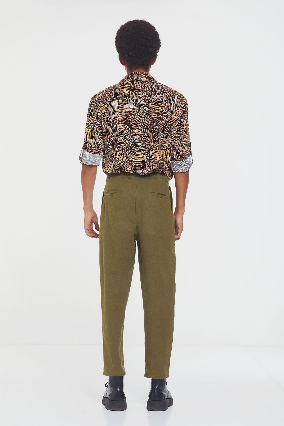 Boho Style High Waist Unisex Cotton Pants Khaki