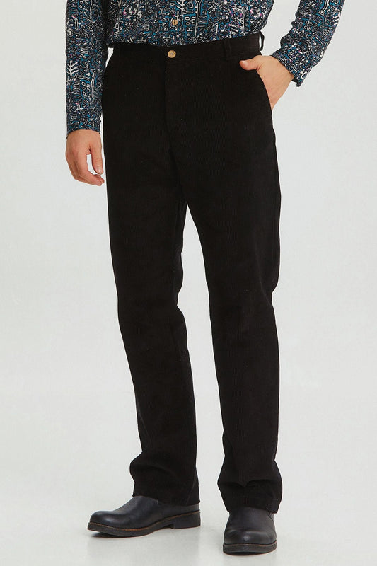 Relaxed Fit Corduroy Men's Trousers Black