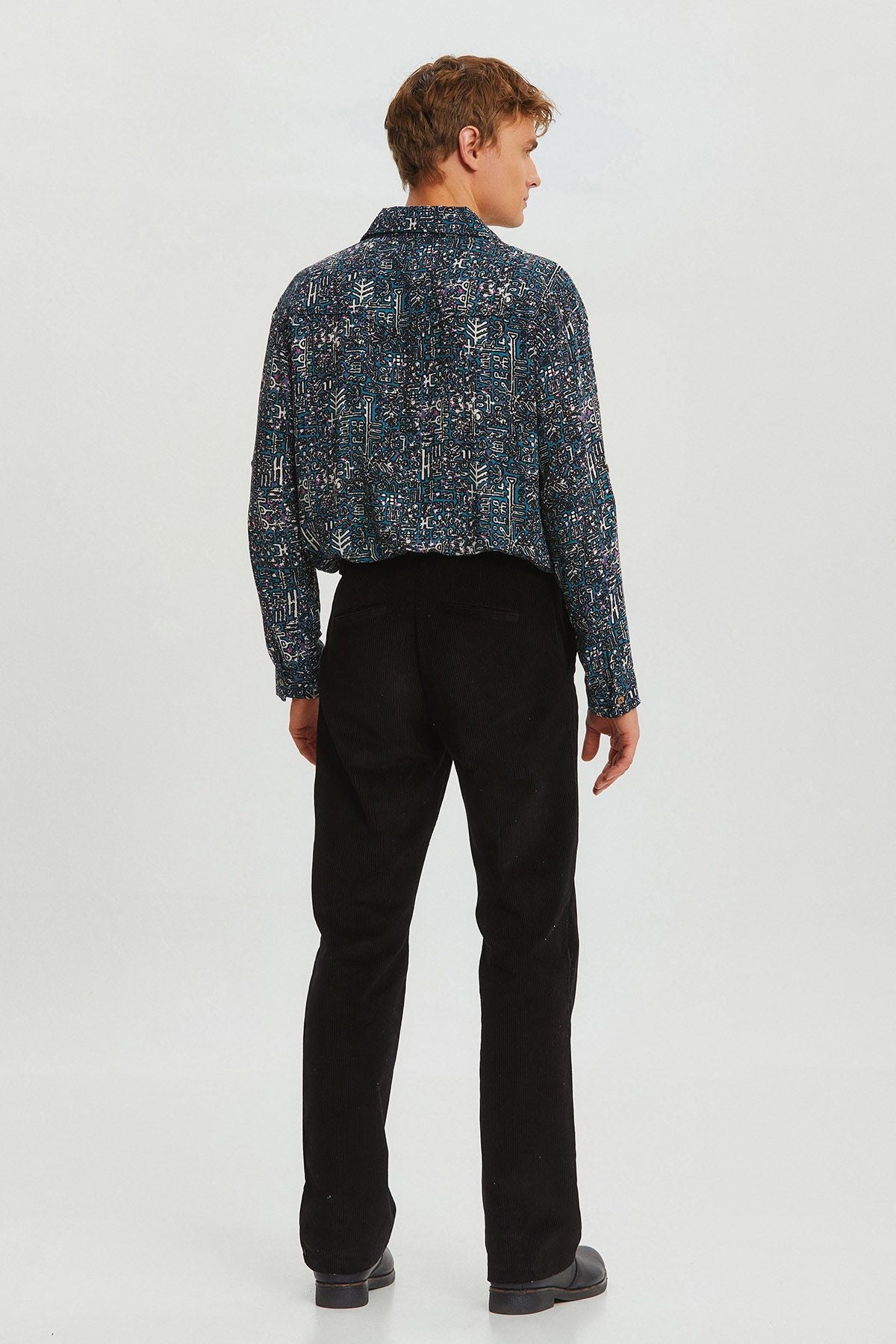 Relaxed Fit Corduroy Men's Trousers Black