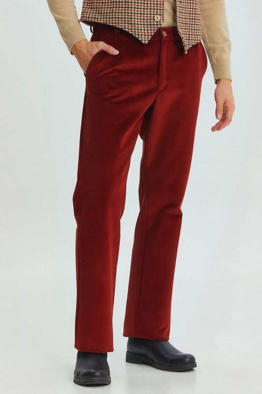 Relaxed Fit Corduroy Men's Trousers Dark Red