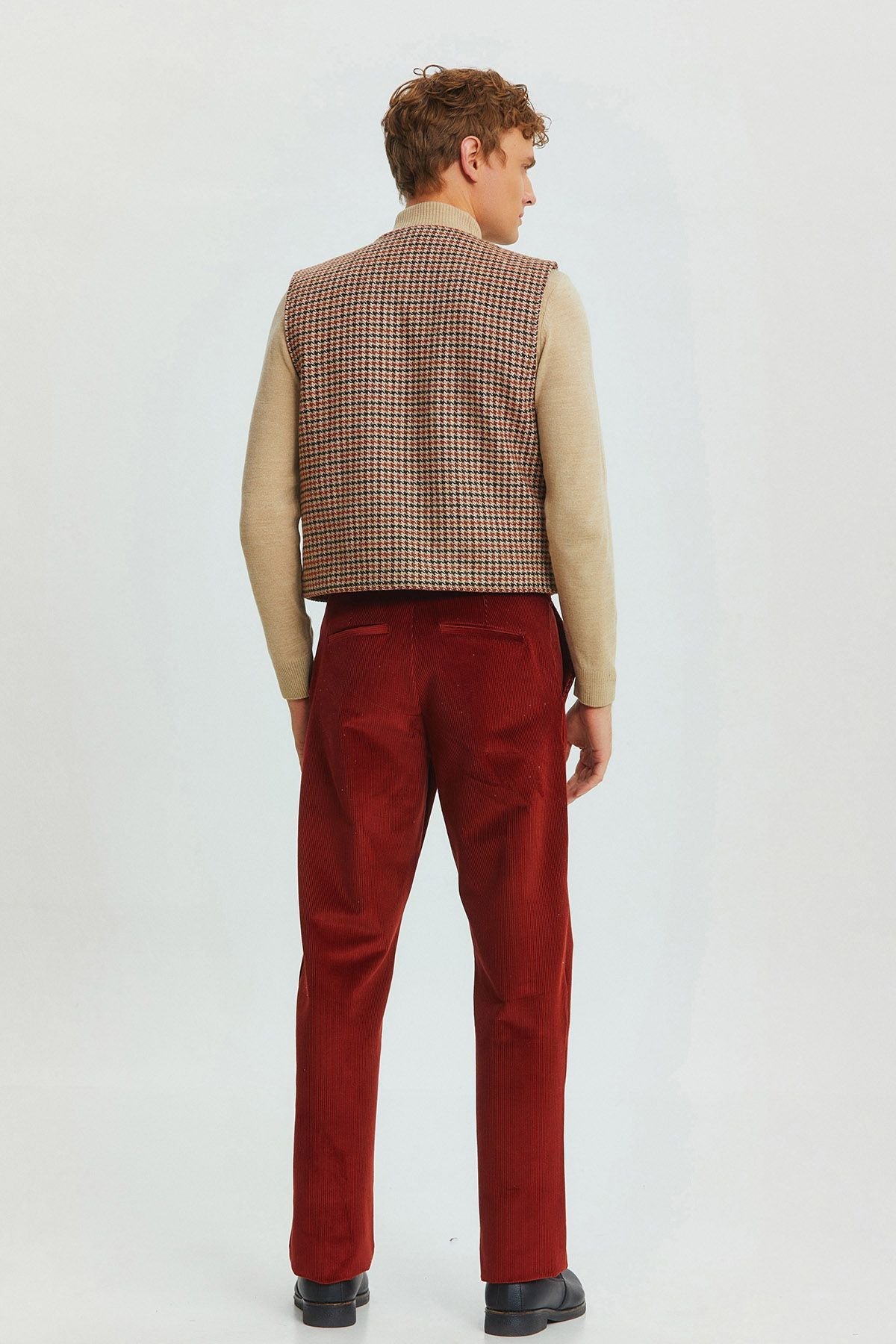 Relaxed Fit Corduroy Men's Trousers Dark Red