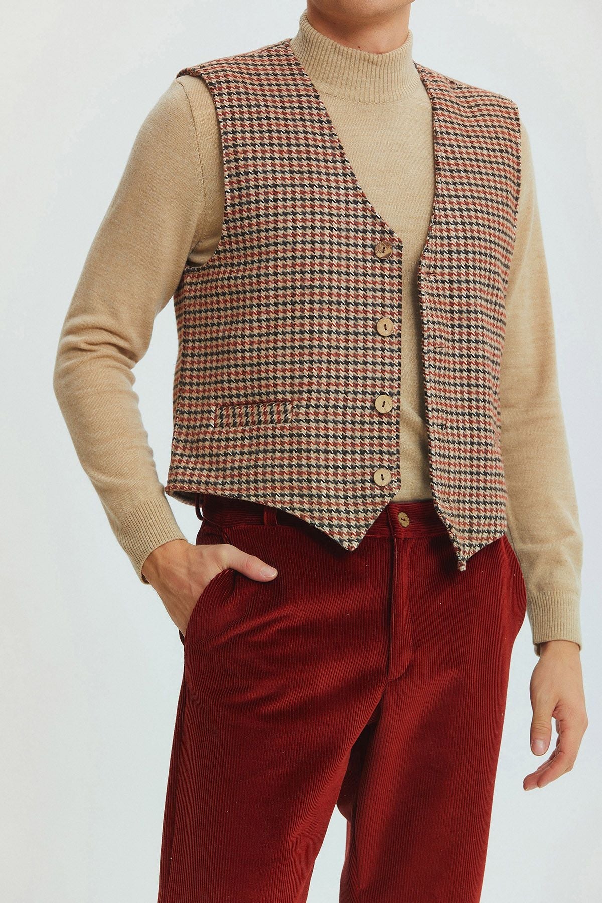 Relaxed Fit Corduroy Men's Trousers Dark Red