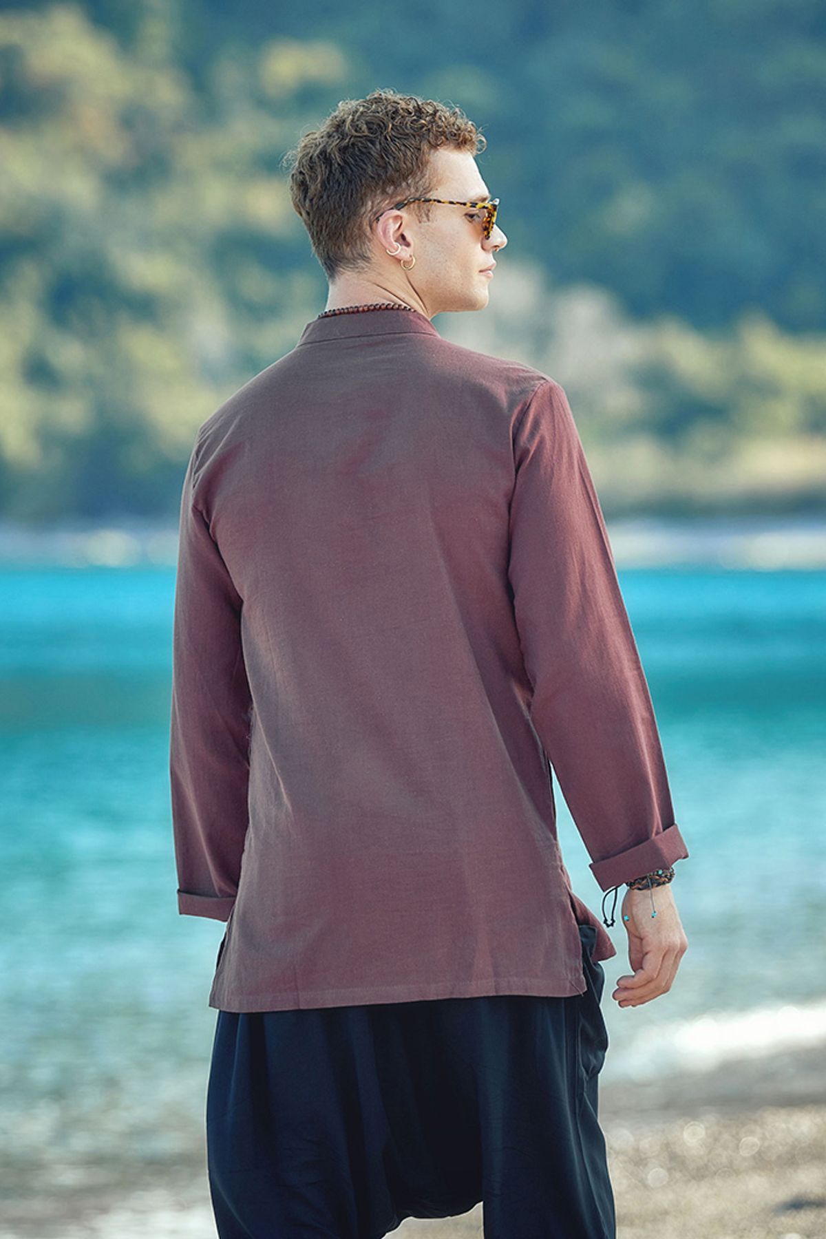 Knot Button Men's Shirt Brown